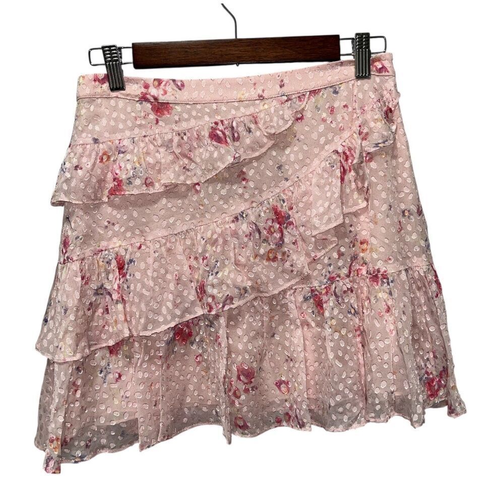 LoveShackFancy Imelda Skirt Bubbly Pink Size 4 Mini Ruffle Skirt Silk Blend - Picture 4 of 13